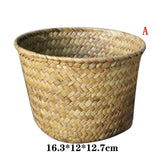 Handmade Bamboo Storage Baskets Foldable Laundry Straw Patchwork Wicker Rattan Seagrass Belly Garden Flower Pot Planter Basket