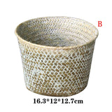 Handmade Bamboo Storage Baskets Foldable Laundry Straw Patchwork Wicker Rattan Seagrass Belly Garden Flower Pot Planter Basket