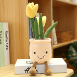 Lifelike Tulip&Succulent Plants Plush Stuffed Toys Soft Bookshelf Decor Doll Creative Potted Flowers Pillow for Girls Kids Gift