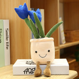 Lifelike Tulip&Succulent Plants Plush Stuffed Toys Soft Bookshelf Decor Doll Creative Potted Flowers Pillow for Girls Kids Gift