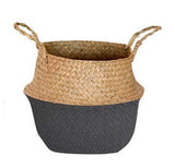 Handmade Bamboo Storage Baskets Foldable Laundry Straw Patchwork Wicker Rattan Seagrass Belly Garden Flower Pot Plante Basket